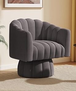 Mid Century 360 Degree Swivel Cuddle Barrel Accent Sofa Chairs, Round Armchairs with Wide Upholstered, Fluffy Velvet Fabric Chair for Living Room, Bedroom, Office, Waiting Rooms