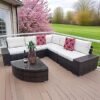6-Piece Outdoor Rattan Sofa Set with Cushions & Triangle Glass Top Coffee Table | Modular Patio Furniture Sectional Set for Balcony, Garden, Terrace & Majlis Lounge | All-Weather PE Wicker