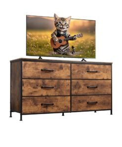 keke Wide Fabric Drawer Dresser in Rustic Brown, Large Long Chest of Drawers with Deep Storage for Bedroom, Closet & Living Room