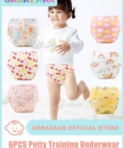 URbazaar Baby Potty Training Underwear for Boys and Girls, 6 Pack Absorbent Training Pants for Toddlers with Printed Reusable Cotton Toilet Training Pants for 12-18kg Kids (2-4 Years/110 yards)