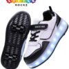 LITTLE ROCKZ Kids Four Wheel Roller Shoes Rechargeable LED Flash Light Sneaker Skate Heelys Shoes Black