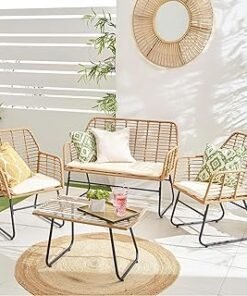 Deep Sleep Rattan Garden Furniture Rattan Chair Outdoor Indoor Sofa Cushions Balcony Conservatory 4 Piece Backyard Modern Style Sofa Set