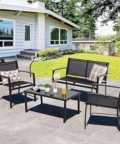 Outdoor Furniture Balcony Furniture 4 Pieces Garden Outdoor Furniture Set include 3 Chairs and 1 Coffee Table