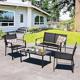 Outdoor Furniture Balcony Furniture 4 Pieces Garden Outdoor Furniture Set include 3 Chairs and 1 Coffee Table