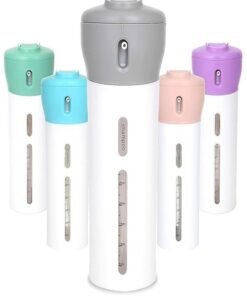 CLICKSWIFT 4-in-1 Travel Dispenser Bottle Sets, Includes Four 40 mL Cosmetic Toiletries TSA Approved Refillable Leakproof Liquid Containers for Shampoo, Lotions, Skincare, Makeup Products