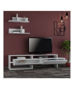Mourah Home Gara Tv Unit Up To 60'' Inch Tvs With 2Shelf | 2Door And 2Tier Cabinet | Tv Cabinet | 180X29.8X42 Cm| White