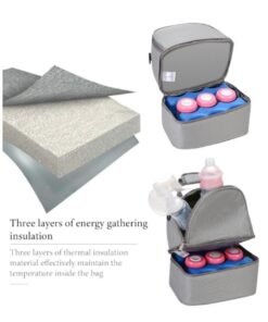 RAKAY Portable Breastmilk Cooler Bag ,Cooler and Moistureproof Double Layer Breast Milk Baby Bottle Cooler Bag, for Travel, Nursing Mom Daycare, Work, Picnic，Gray