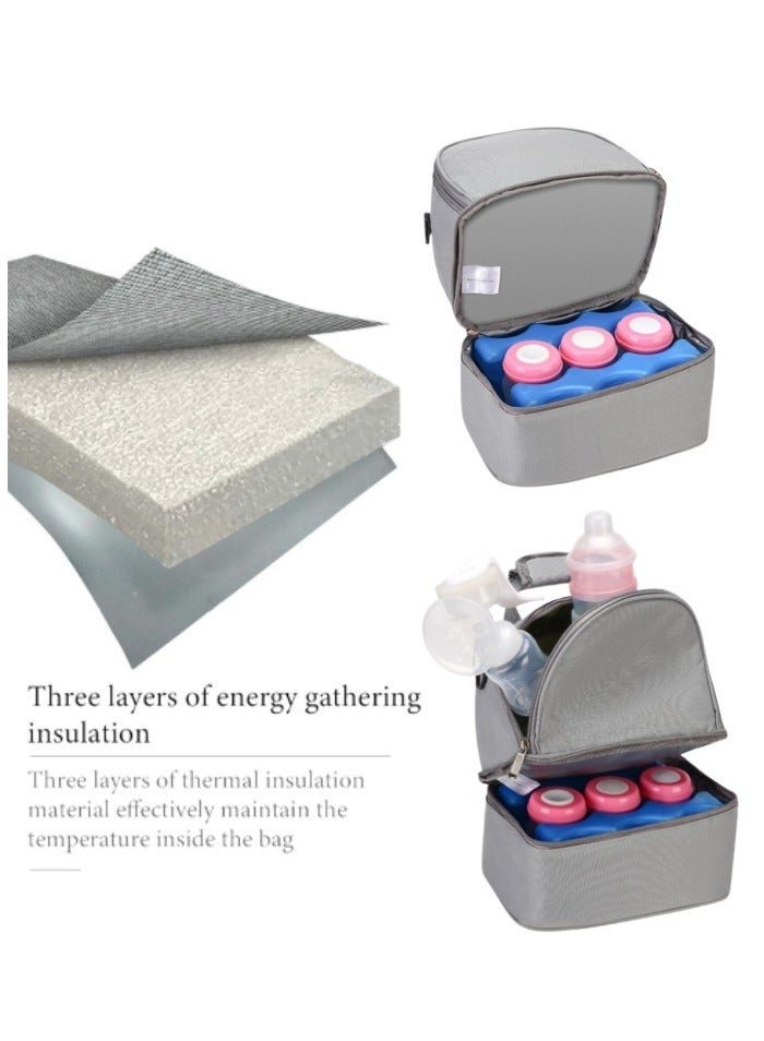 RAKAY Portable Breastmilk Cooler Bag ,Cooler and Moistureproof Double Layer Breast Milk Baby Bottle Cooler Bag, for Travel, Nursing Mom Daycare, Work, Picnic,Gray