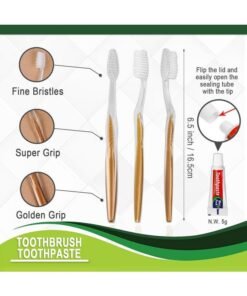 HQSLsund 20 pcs Disposable Toothbrush with Toothpaste Bulk Individually Wrapped, Travel Toothbrush Kit, Hotel Toothbrushes Bulk for Airbnb,Shelter/Wedding/Nursing Home/Charity/Homeless, Gold