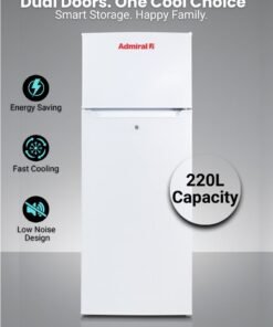 Admiral 220 L Gross / 169 L Net, Double Door Refrigerator, Defrost, R600a Refrigerant, Temperature Control, Inside Light, Inside Condenser, Vegetable Crisper, Bottle Racks, Removable Gasket, Adjustable Foot ADTM22RSP ADTM22RSP white