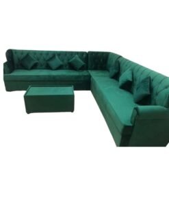 Maharat Al Bahar L Shape Sofa Set With Table & Pillow 6 Seater Green-250x80x80