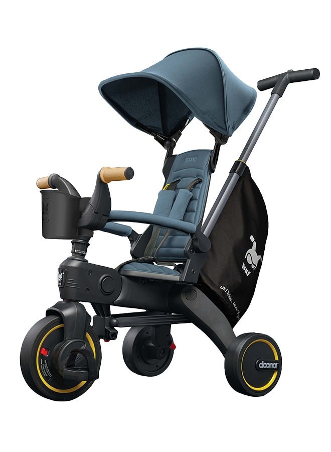 Doona Liki Trike S5, Premium 5-in-1 Ride-On Travel Tricycle and Scooter, Easy Foldable Design with Parent Push Handle, Sun Canopy and Travel Bag, For 10 Months To 3 Years, Ocean Blue