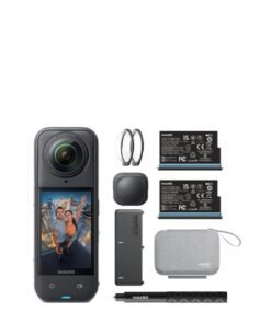 Insta360 X5 Essentials Bundle | X5 Camera + Extra Battery + 114cm Invisible Sefie Stick + Lens Cap + Carry Case, 15m Waterproof 8K 360 Action Camera, Low Light Capture, Wind Guard - Black