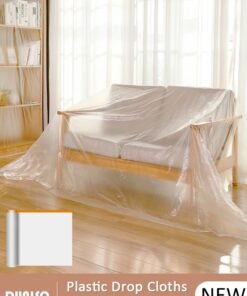 DUNISO Plastic Drop Cloths, Waterproof Anti-Dust Furniture Cover With Adhesive Strip, Thicken Painters Drop Cloth, Disposable Plastic Cover for Painting Protection, Large Anti Dust Clear Cover for Sofa Furniture Floor Wall Protection
