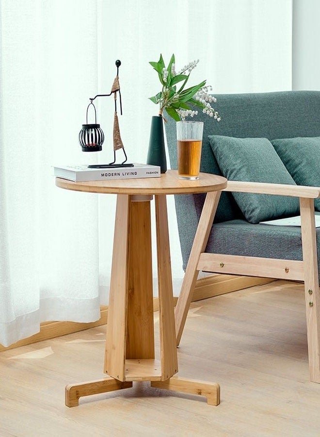 fashionhome Multipurpose Modern Design Portable Bamboo Round Coffee Side Table 50 x 54 Centimeter