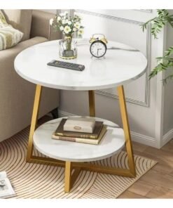 DubaiGallery Marble Dining Table, Single Layer Metal Round Side Table Cafe Living Room Office Sofa Table Multifunctional Tea Table