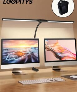 LOOPITYS Led Desk Lamp for Office Home, Bright Double Head Desk Light with Clamp, Architect Task Lamp 25 Lighting Modes Adjustable Flexible Gooseneck