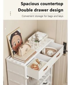 WALALLA 4-Tier Simple Shoe Rack With Two Storage Drawers Shoe Cabinet With Dust Curtain For Small Narrow Entrance Door