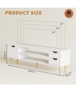 Alternative view of Boloni Mid-Century Modern TV Unit Cabinet for TVs up to 65 Inch, 140x30x39cm TV Stand Console Table with 2 Drawers  & Open Shelves,  Small Entertainment Center for Living Room, White