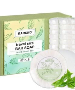 RAQEHO 52 Mini Bar Soap Bulk Travel Soap Individually Wrapped Body Bath Gentle Soap Bars Men Women Travel Size Toiletries for Homeless Hotel Essentials for Guest Bathroom AirbnbGreen Tea