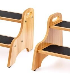 StrongTek 2 Pack Wooden 2 Step Stools for Kids & Adults, Non-Slip Surface, Skid-Resistant Foot Pads, 300 lbs Capacity, Portable with Handles, Safe & Sturdy Design for Kitchen, Bathroom, Bedroom, Home