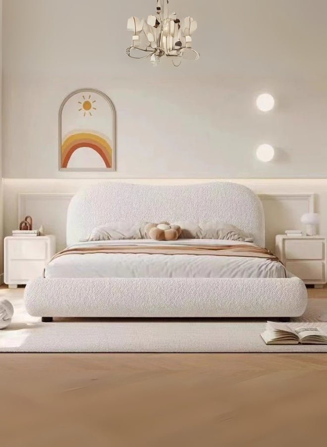 Bed and Mattress Home Cozy Cocoon Upholstered Premium Queen Size ( Mattress Size 160 X 200 CM ) Off White Color Bed Size 223 L X 175 W ( Mattress Sold Separately )