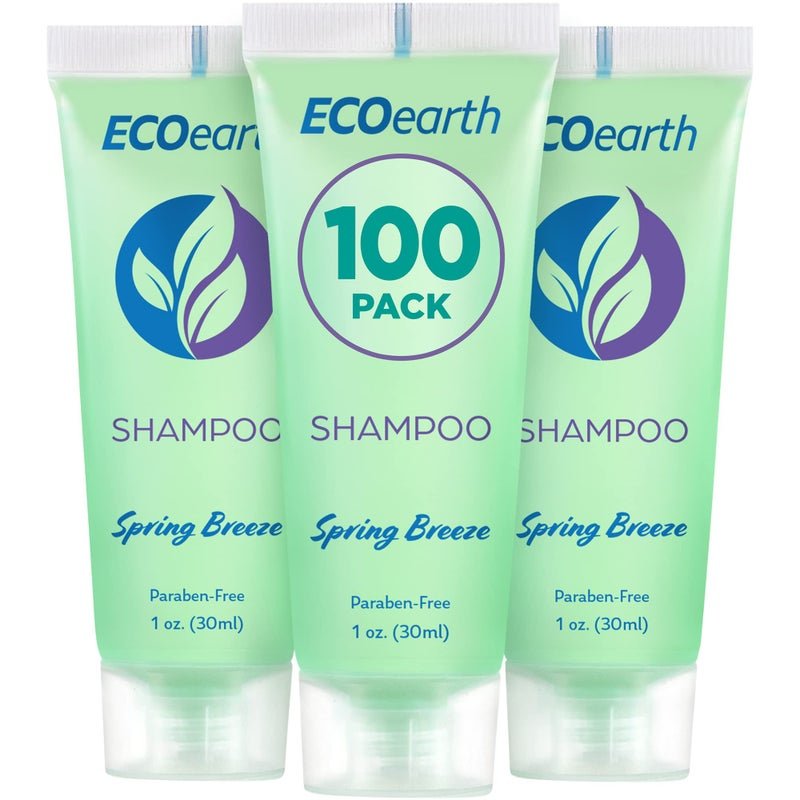 EcoEarth Travel Size Hotel Shampoo 1 fl oz 100 Pack Spring Breeze Delight Your Guests with Revitalizing Refreshing Hair Clenaser for Guest Hospitality Small Size Luxury Shampoo in Bulk