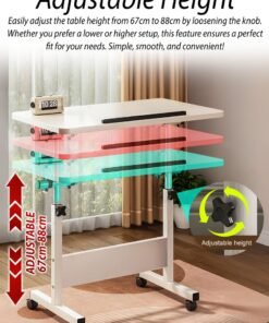DBLEW Fully Adjustable Overbed Laptop Table 360 Degree Rotating 80cm x 50cm Tiltable Tabletop Portable Desktop Adjustable Mobile Podium Laptop Stand Rolling Computer Desk Cart, with Wheels For Home, Office Workstation, School, Hospital Tray Nursing Reading Writing Eating Over Sofa End Table With Adjustable Height Black