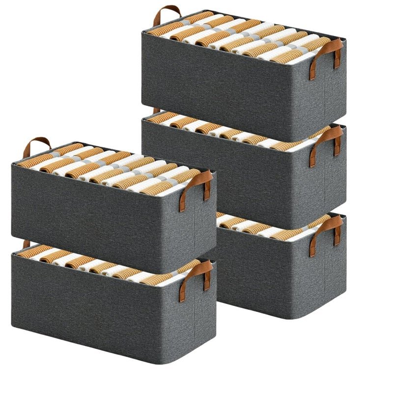 DecoraZone 5 Pcs Wardrobe Organizer for Cloth, Space-Saving Closet Organisers with Handles Shelf, Foldable Organiser with Rectangle Metal Frame for Storage Clothes, Pants, Jeans, Sweaters, (Grey)