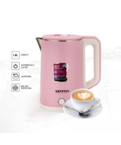 KRYPTON 360 Rotation Base Double Layer Stainless Steel Electric Kettle with Boil Dry Protection & Auto Shut Off Feature 1.8 L 1500 W KNK6062N Pink