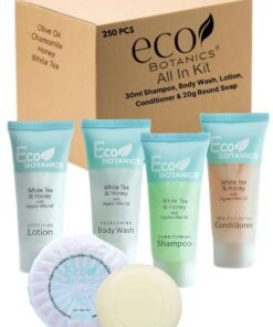 Eco Botanics Hotel Soaps & Toiletries Bulk Set 30ml Hotel Shampoo & Conditioner, Body Wash, Body Lotion & 20g Bar Soap Travel Size | 250 Pieces