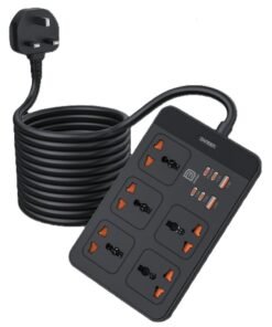 DANEEN Power Strip with 5 AC Outlets 2 USB‑A + 4 USB‑C PD Ports, Surge Protector, 5m Heavy-Duty Extension Cord, Overload Protection, Wall-Mountable Multi-Plug for Home, Office and Electronics (Black)