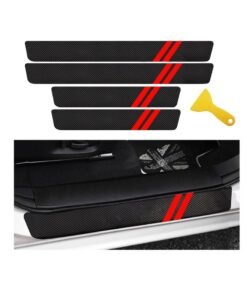 Door Sill Protector Compatible with Dodge Charger Challenger 4PCS Door Sill Protector with Plastic Scraper Carbon Fiber Leather Door Entry Guard Decoration