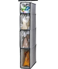 Excefore 4 Tier Handbag Purse Organizer with Dustproof Cover, Foldable Hanging Closet Wardrobe Storage Shelves Closet Storage System for Living Room Bedroom Home Use(Grey）