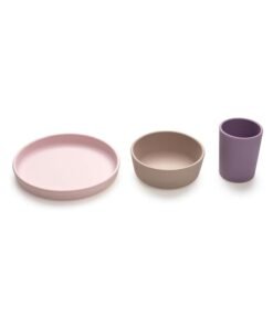 melii Pack Of 3 Silicone Feeding Set - Plate, Bowl And Cup, Purple, Pink, Grey