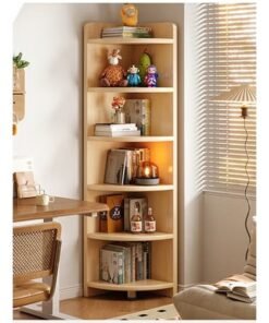 keke Solid Wood Corner Storage Rack Fan Shaped Living Room Triangle Cabinet Floor Corner Wall Cabinet Bookshelf 40*40*180CM
