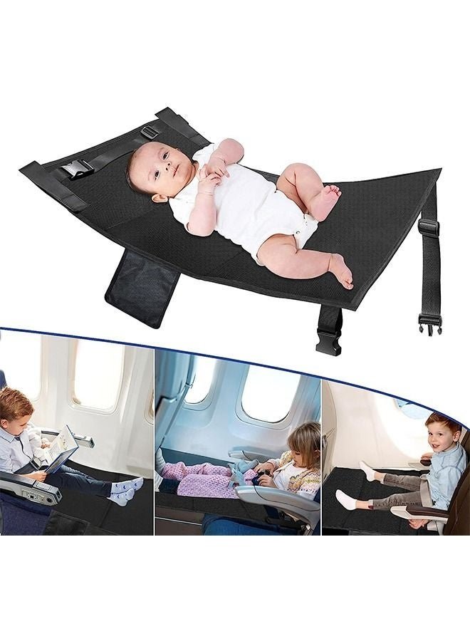 Bukela Airplane Seat Extender for Kids, Portable Travel Airplane Footrest, Baby Airplane Bed with Side Pockets, Flying Travel Essentials with Extended Area 11*4.7 in for Leg Rest & Lie Down (Black)