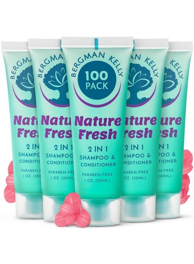 BERGMAN KELLY - Travel Size 2 in 1 Shampoo & Conditioner - 1 fl oz, 100 PK, Nature Fresh - Delight Your Guests w/Refreshing & Soothing Shampoo Amenities - Small Hotel Toiletries in Bulk