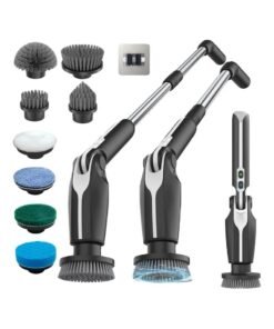 LDQ Electric spin scrubber, Electric cleaning Brush, Screen Display, Replaceable 8 brush Head, Adjustable Extended Handle, 360 Cleaning Brush Bathroom, Bathtub, Tiles, USB-C, Charging Cable.