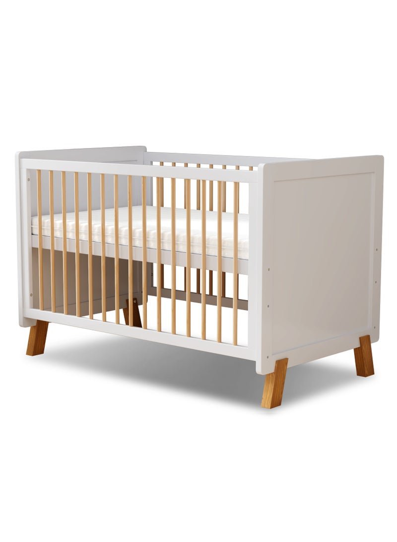 MEICI BABY Alex -3-in-1 Wooden Baby Cot Bed,Baby Crib,Convertible Baby Bed,3 Adjustable Bed Base Positions ,Short Guardrail, Mattress Included,From Birth to 6 Years