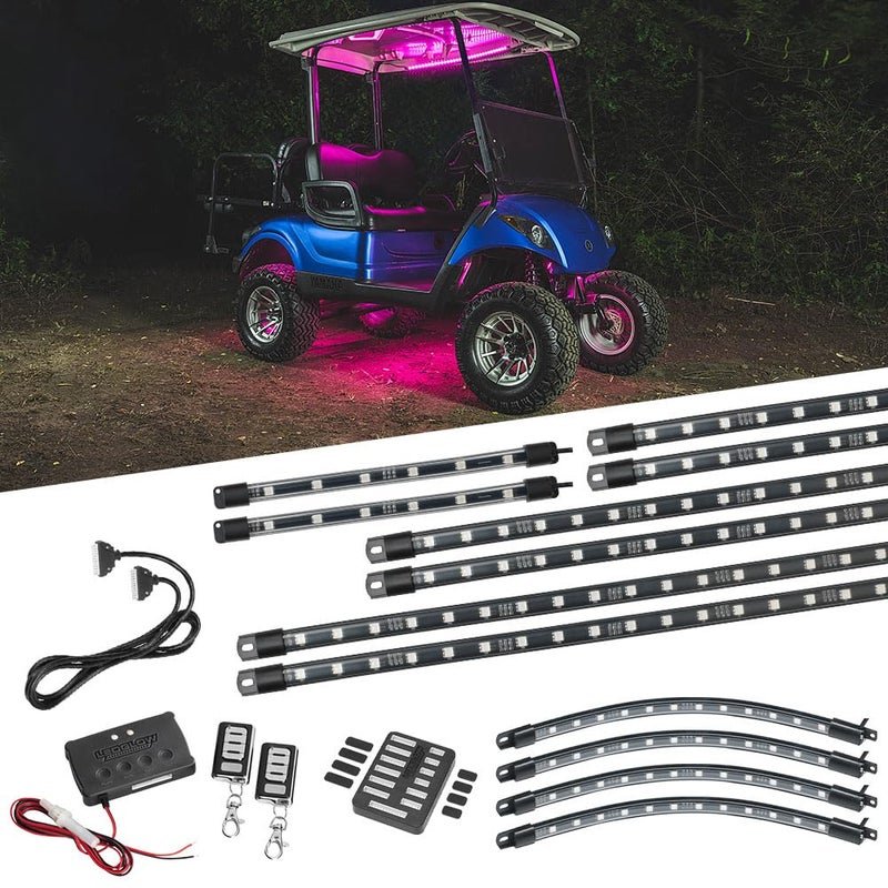 LEDGlow 12pc Million Color LED 4Seater Golf Cart Underglow Neon Kit with Canopy Wheel Well Interior Lights Fits EZGO Yamaha Club Car ICON Evolution Tomblerin Star EV for 12Volt Battery