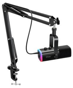 FIFINE XLR/USB Gaming Microphone Set, Dynamic PC Mic for Streaming Podcasting, Computer RGB Mic Kit with Boom Arm Stand, Mute Button, Headphones Jack, for Recording Vocal Voice-Over-AmpliGame AM8T