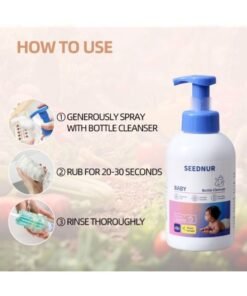 Seednur Baby Bottle and Fruit & Vegetable Cleanser, Fragrance Free, Contains Enzymes, Removing Milk Stains, 600ml Plant Based Baby Bottle Cleanser