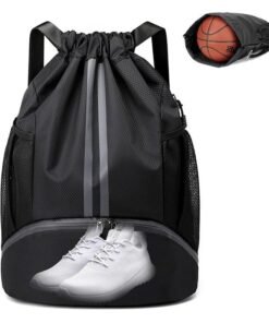 Arabest Sports Drawstring Backpack,String Swim Gym Bag with Shoes Compartment and Wet Proof Pocket,Basketball Bag Backpack Wet and Dry Compartment，Soccer Ball and Cleats Bag,Waterproof Drawstring Soccer Ball Backpack for Soccer, Basketball and Rugby