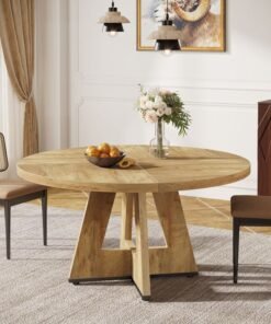 Homeonaire 47.24" Round Dining Table for 4 | Farmhouse Wooden Kitchen Table with Brown Finish