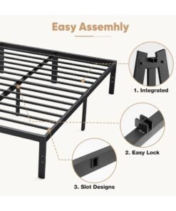 XiuWoo Bed Frame Queen Size 150*200cm Platform Bed Frame Metal Mattress Foundation with Steel Slat Support, No Box Spring Needed, Storage Space Under Frame, Easy Assembly, Black - Image 3