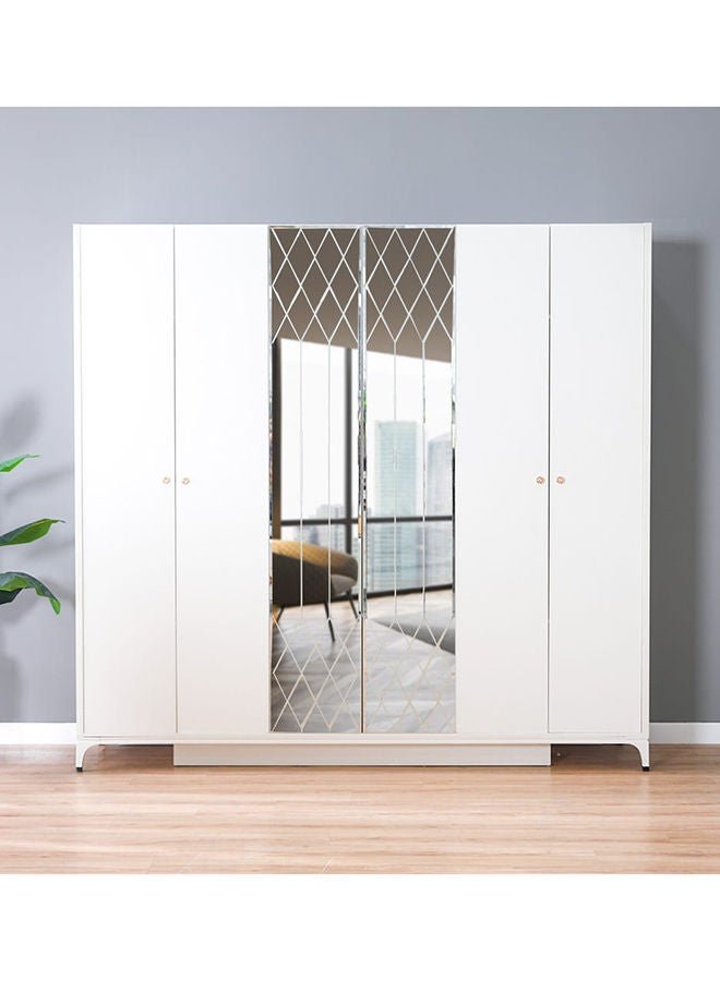 DANUBE HOME New Aloha 6 Door Wardrobe Closet For Hanging Clothes Extra Sturdy Rack Storage Organiser Modern Design Space Saving Cabinets For Bedroom 247x60x235 cm White/Golden