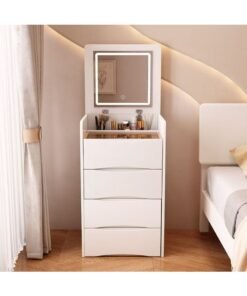 Bedroom Makeup Table with LED Light & Storage Stool, Multi-Drawer Storage Cabinet, Practical Dresser Table, Bedroom Vanity Table, Women's Beauty Storage Essential（SZZ007) - Image 3