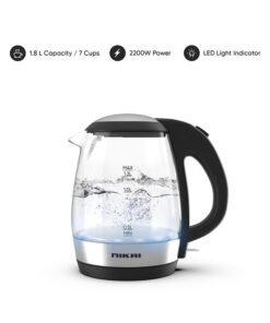 NIKAI Compact, Cordless Electric Glass Kettle Boiler, Automatic Shut Off, Boil Dry Protection, Led Indicator, Integrated Filter, 360° Rotating Base, For Home And Office Use 1.7 L 2200 W NK313G Glass