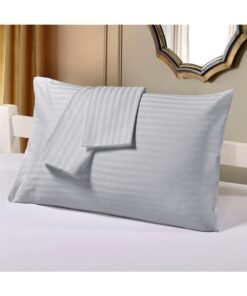 Hotel Linen Klub 2-Piece Pillowcase Set – 100% Cotton Luxury Hotel Quality, 250 TC Sateen with 1cm Stripe Texture Pattern, Size: 50x75 cm Cotton Silver 50x75cm